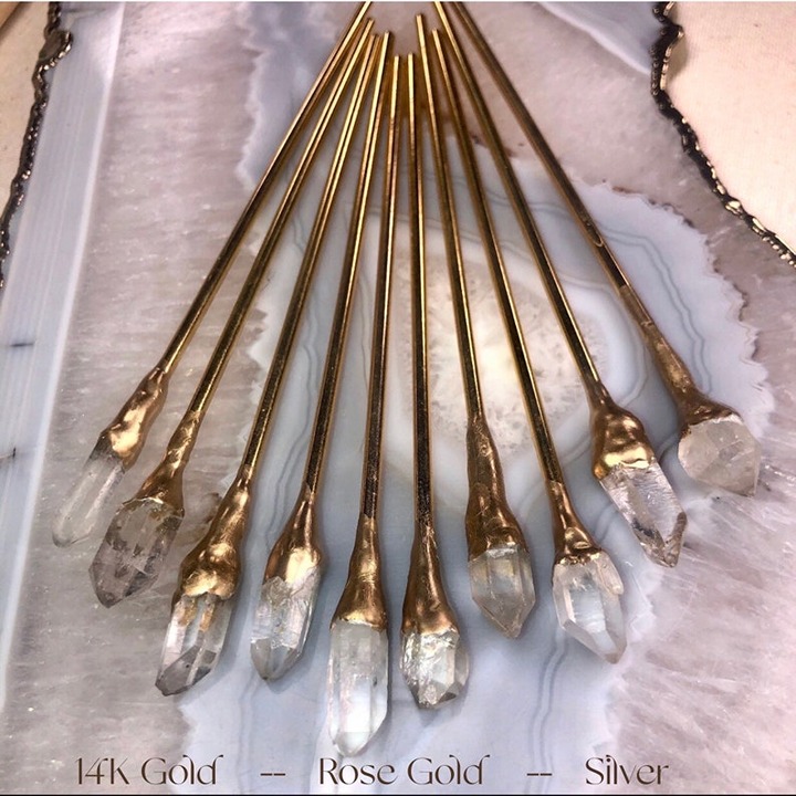 Herkimer Diamond Hair Clip - 14k Gold - Rose Gold Hair Clip - Silver Hair Clip