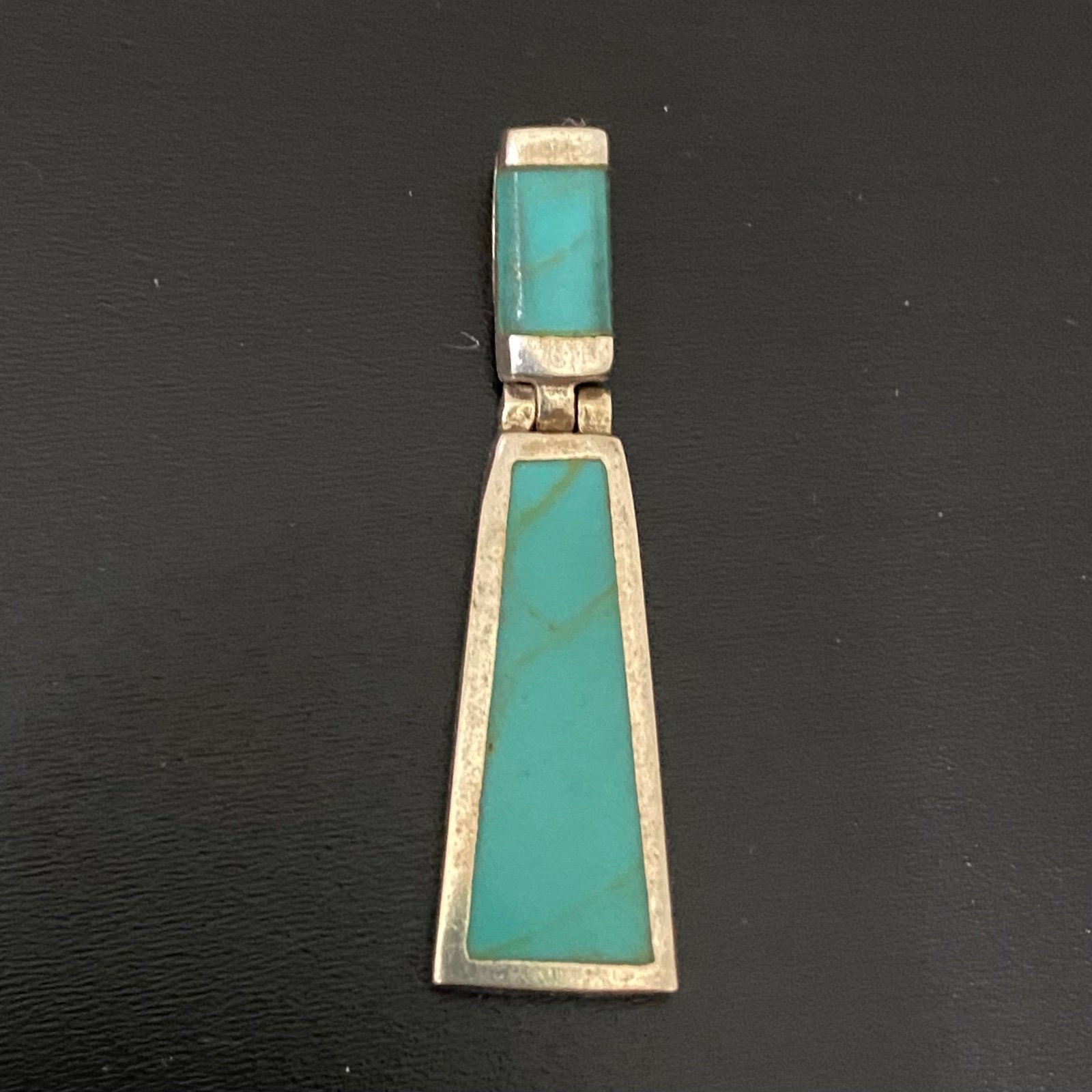 Vintage Sterling Silver 925 Native American Turquoise Inlay Door Knocker Pendant