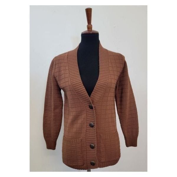 Vintage 1980's Brown Waffle Knit Chocolate Cardigan