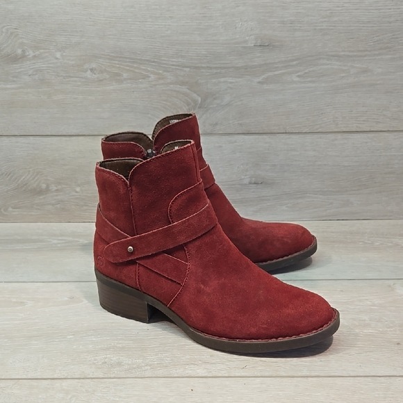 Born Women's Red Suede Ankle Boots Shoes 8M