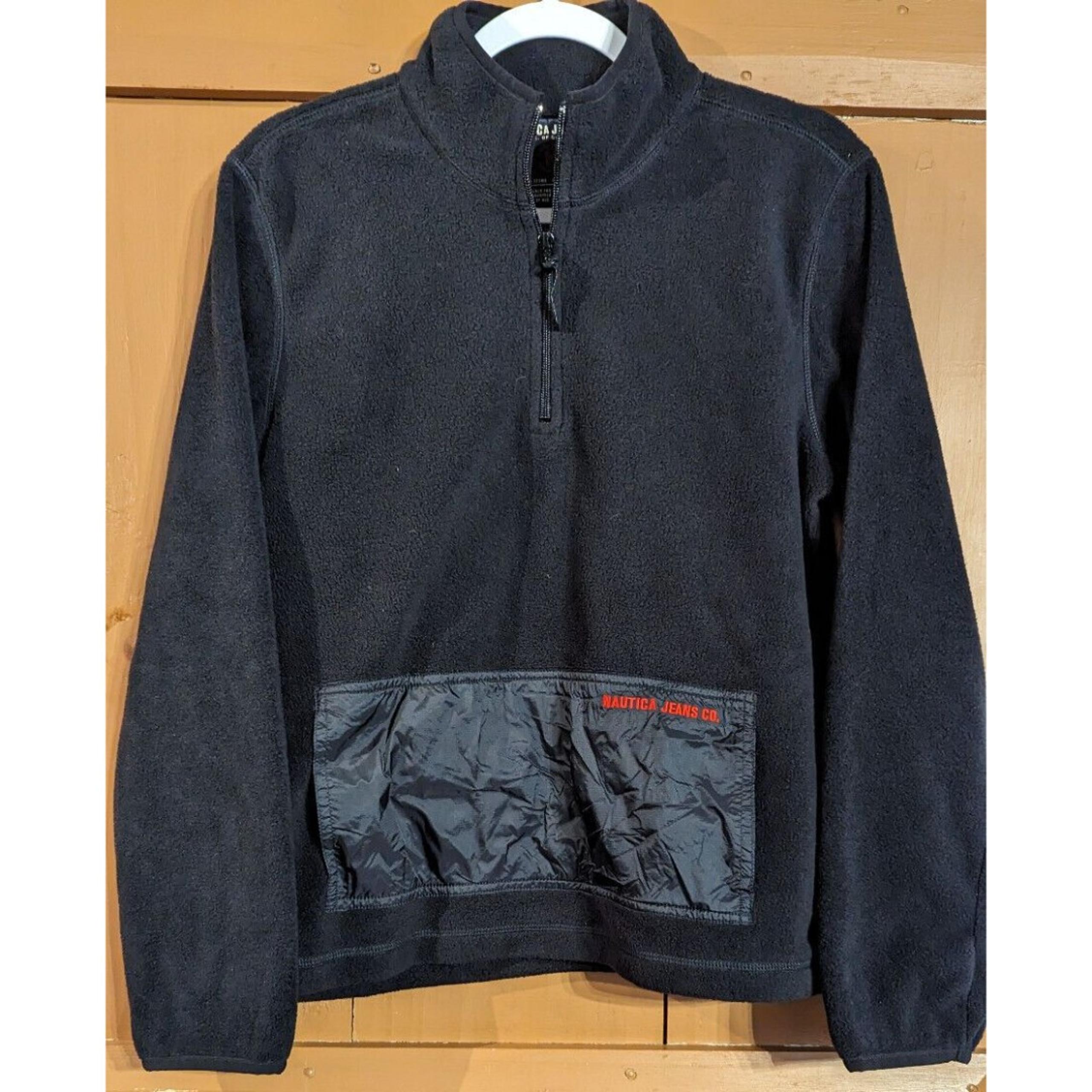 VTG Nautica Jeans 1/4 Zip Jacket Fleece Mens Large Pullover Black Sweatshirt USA