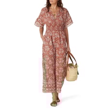 Cleobella Printed Jess Wide Leg V-Neck Short Sleeve Jumpsuit Size XS