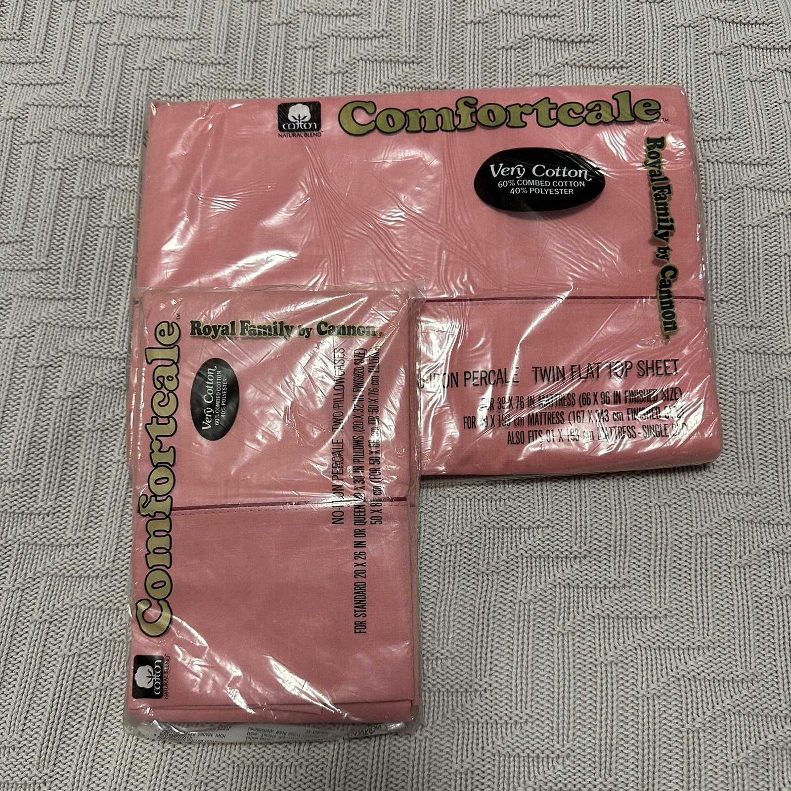 Vintage Comfortcale pink twin flat sheet and two pillowcases NWT