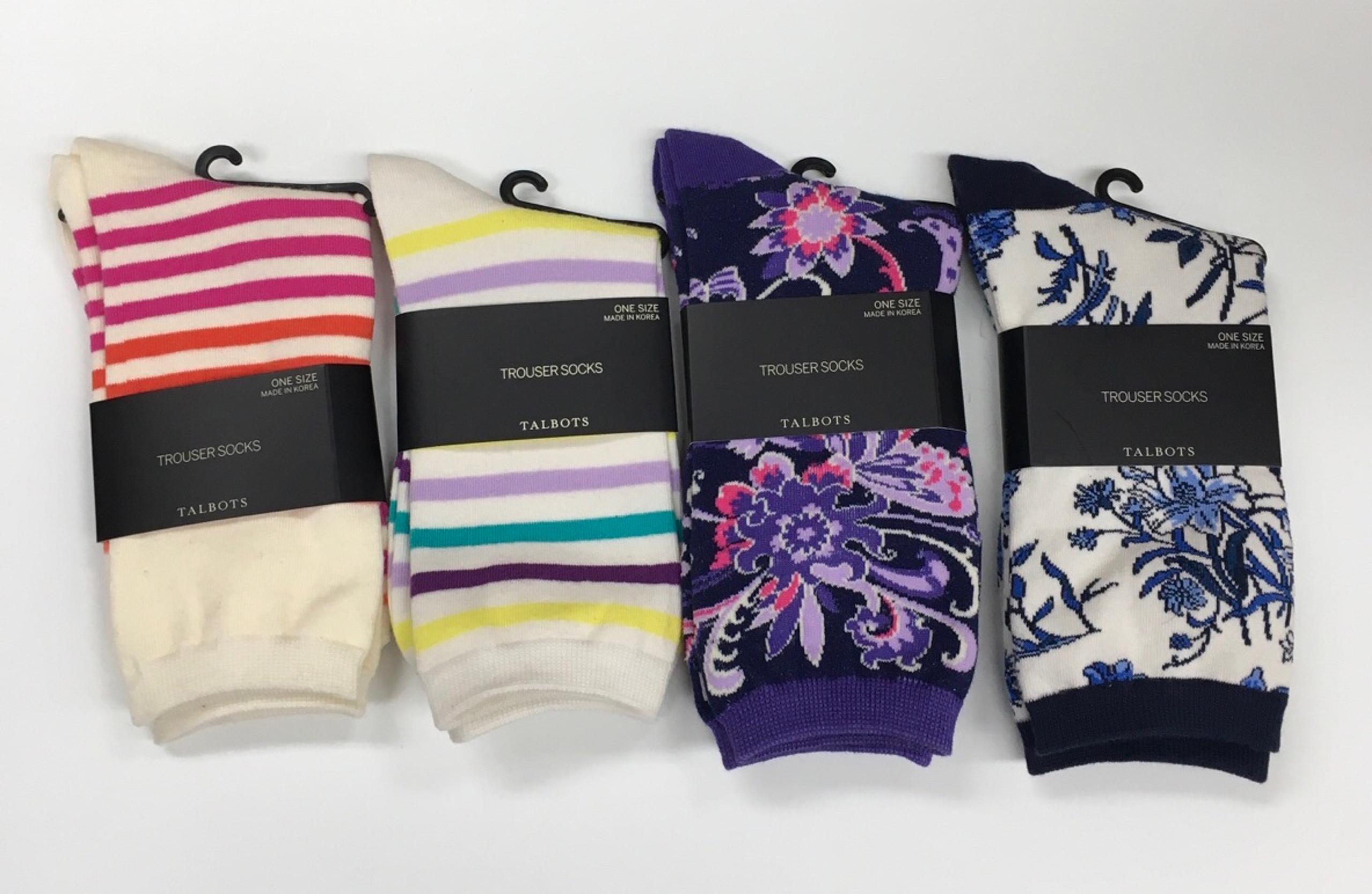 Talbots Trousers Socks Set of 4 Spring Colors New with tags $58 Paisley Striped