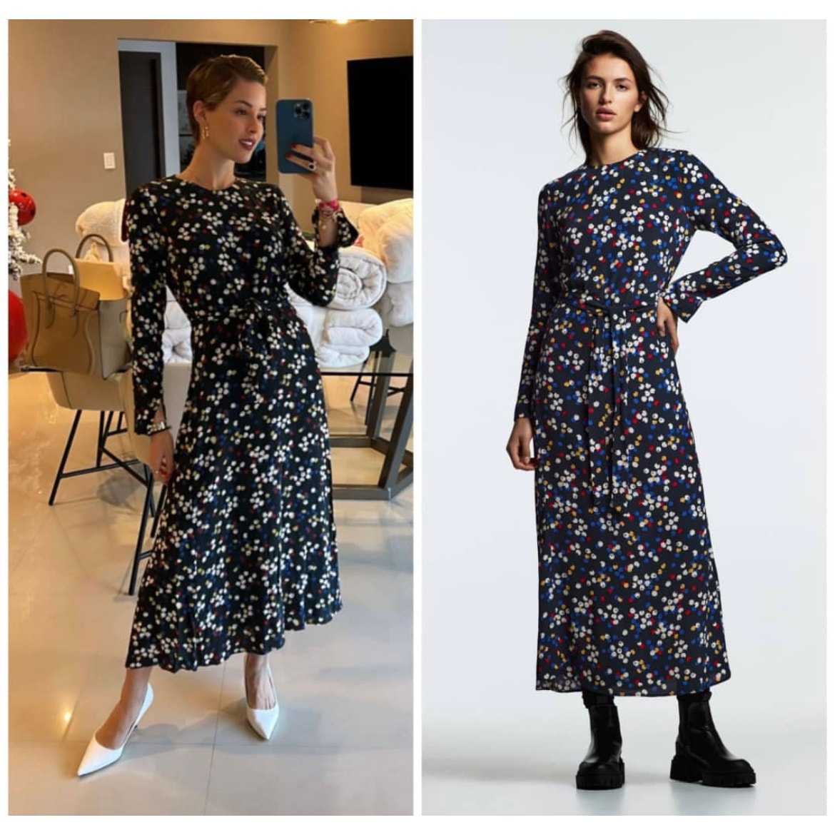 ZARA BLOGGER FAVORITE LONG PRINT DRESS BLACK