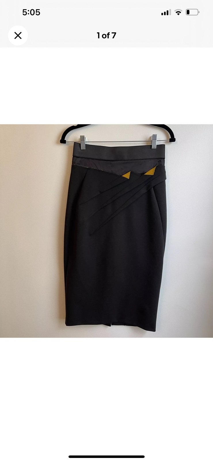 Donna Karan Collection Black Label Wool Pencil Skirt Silk Trim Yellow Size 6