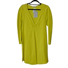 A.L.C. Mini Fit and Flare Dress Size 10 Lemon Yellow 3/4 Sleeve Plunging V Neck
