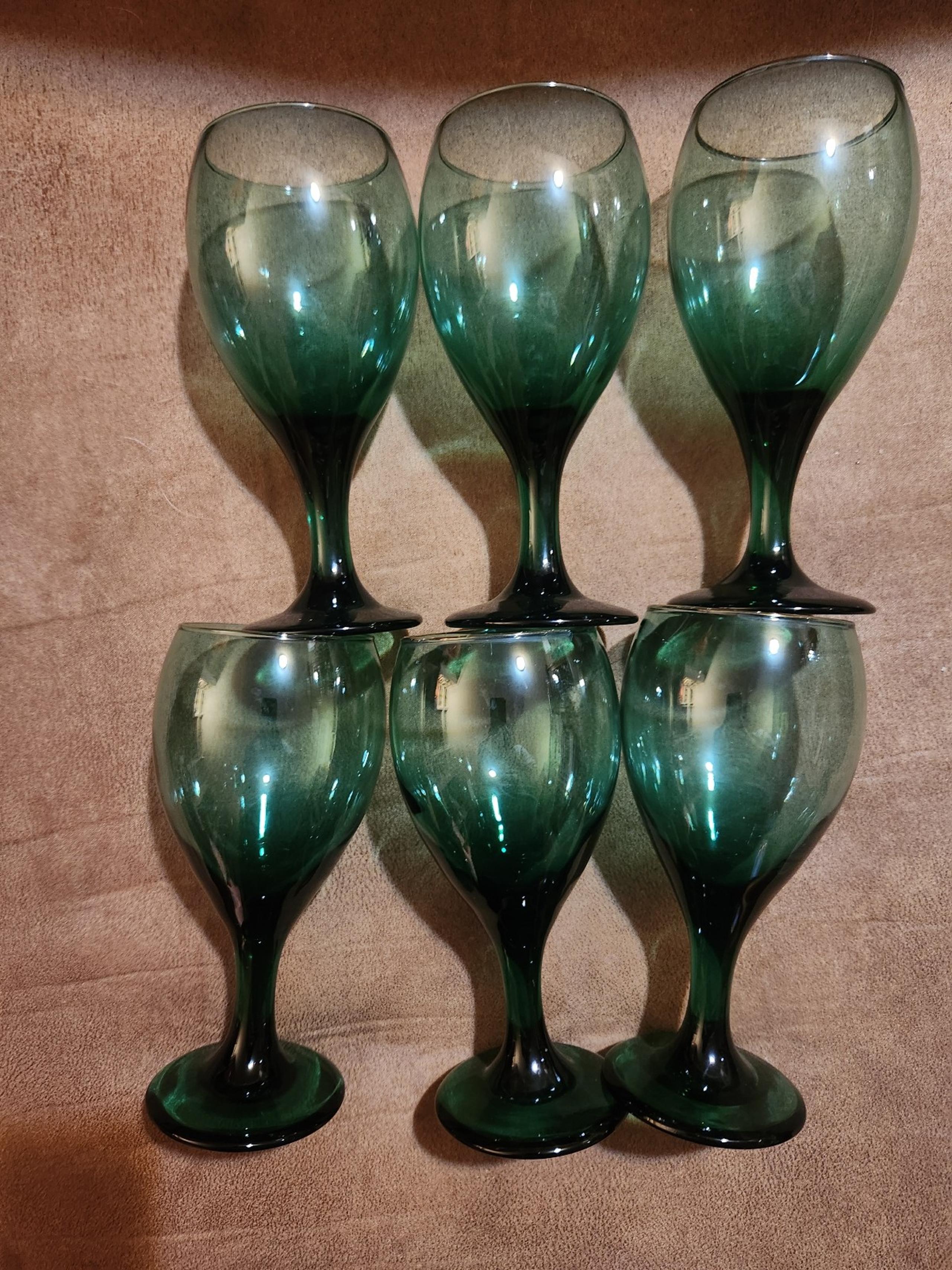 Vintage Libbey Aqua Wine Glasses Set of 6