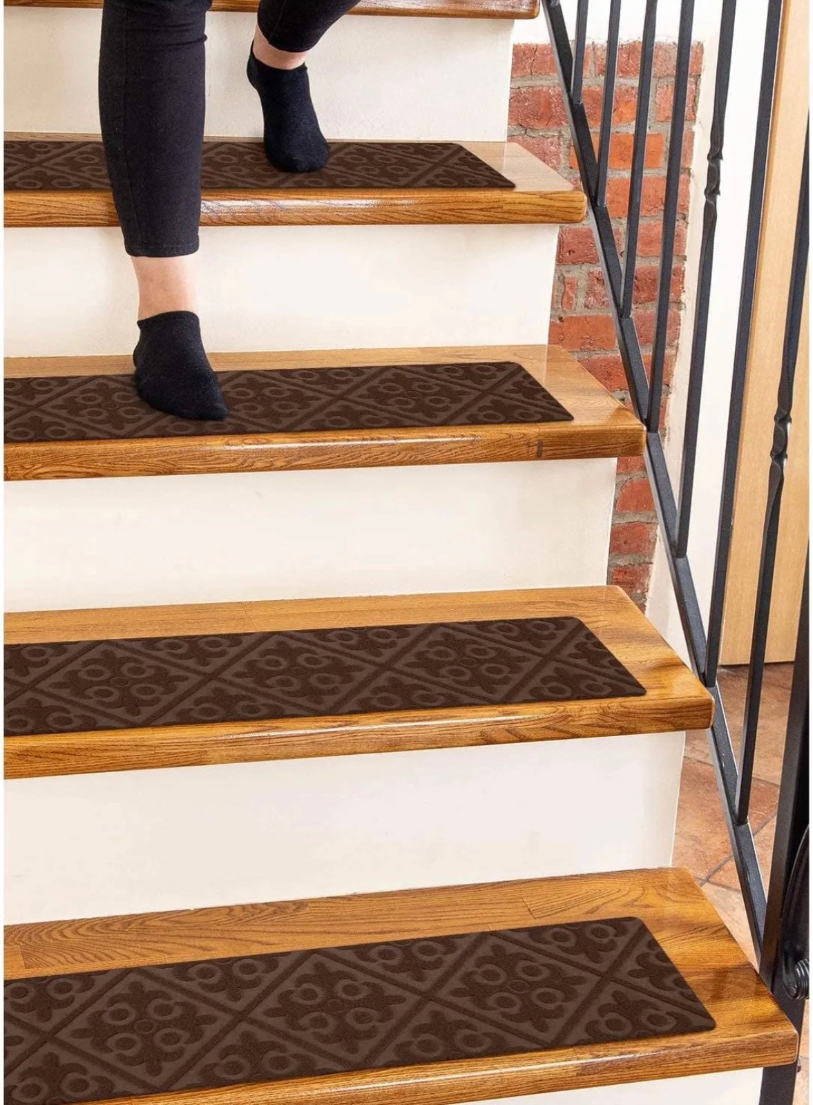 Carpet Stair Treads Non-Slip Brown Embossed 8”X30” (15-Pack) Runners for Stairs
