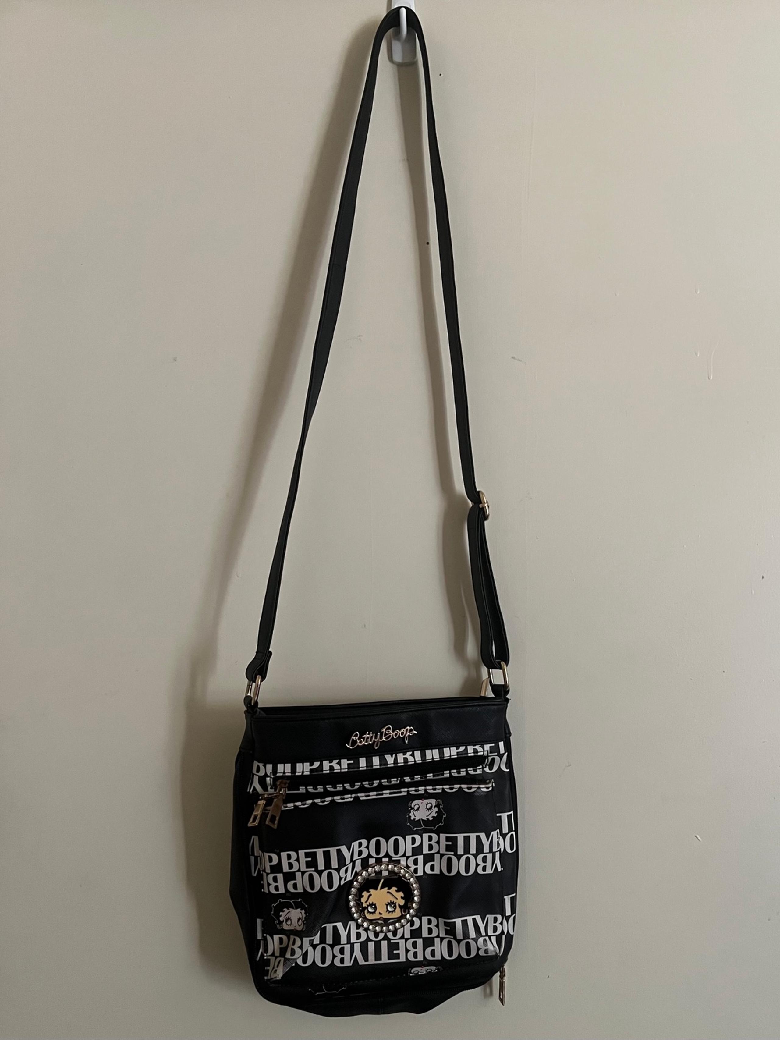 Vintage Betty Boop Crystal Studded All Over Print Shoulder Crossbody Bag Purse