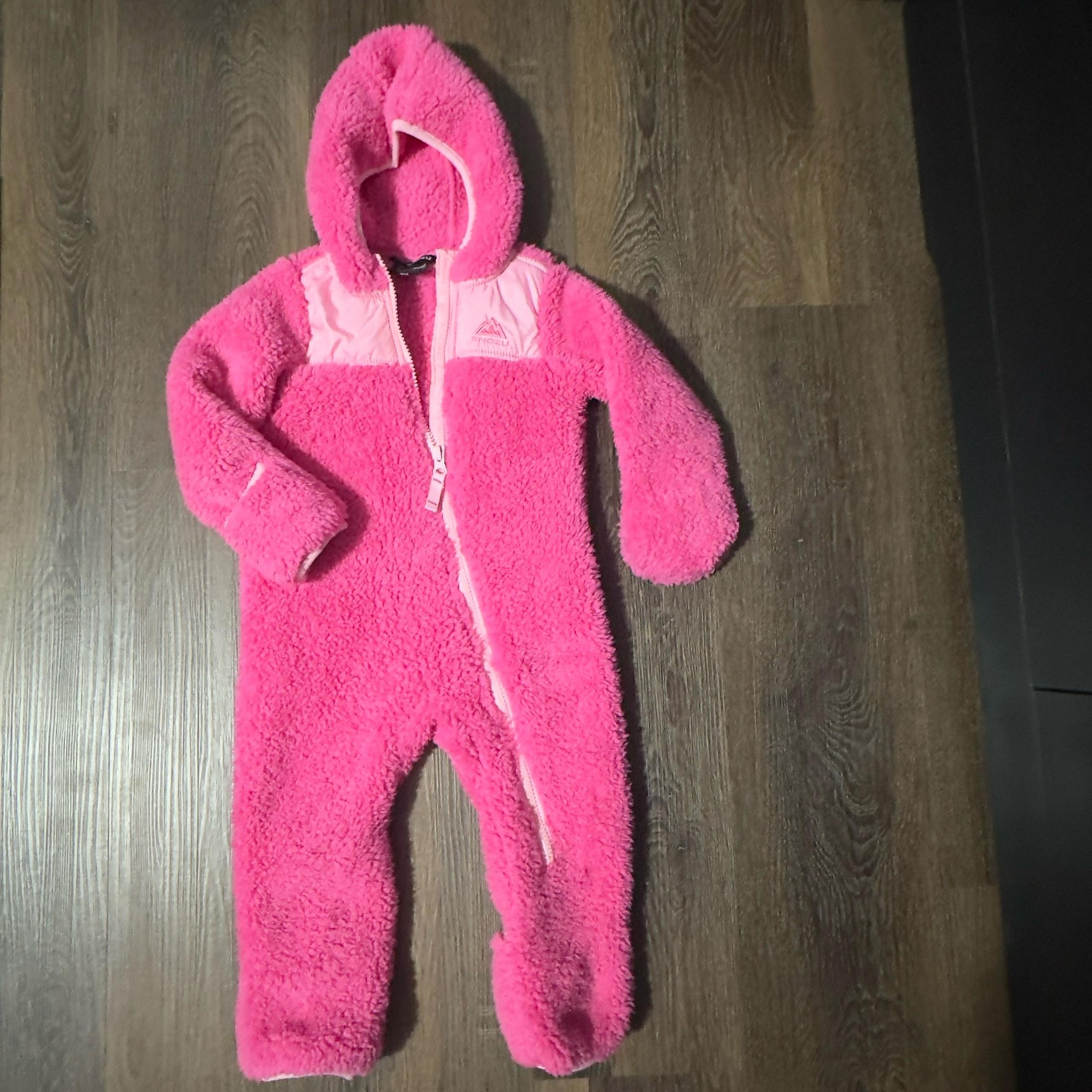Snozu Pink Fleece Sherpa Hooded Snowsuit Bunting Baby Toddler Size 18 Months