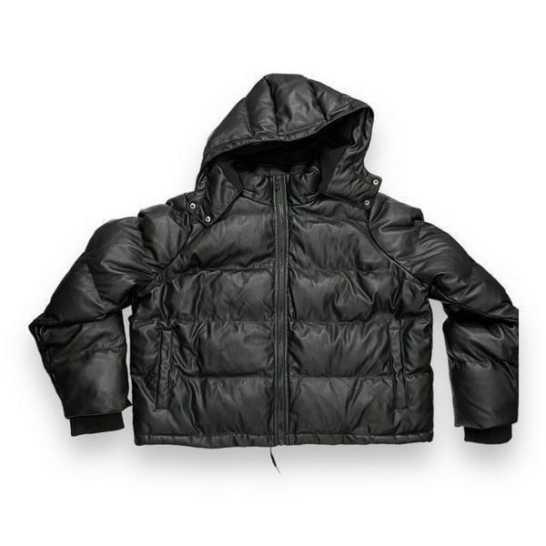 Good American Jacket Women’s 2XL Black Faux Leather Puffer GP0681 Hood Zip 5