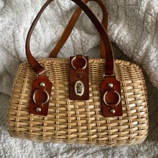Vintage Real Wicker And Leather Purse