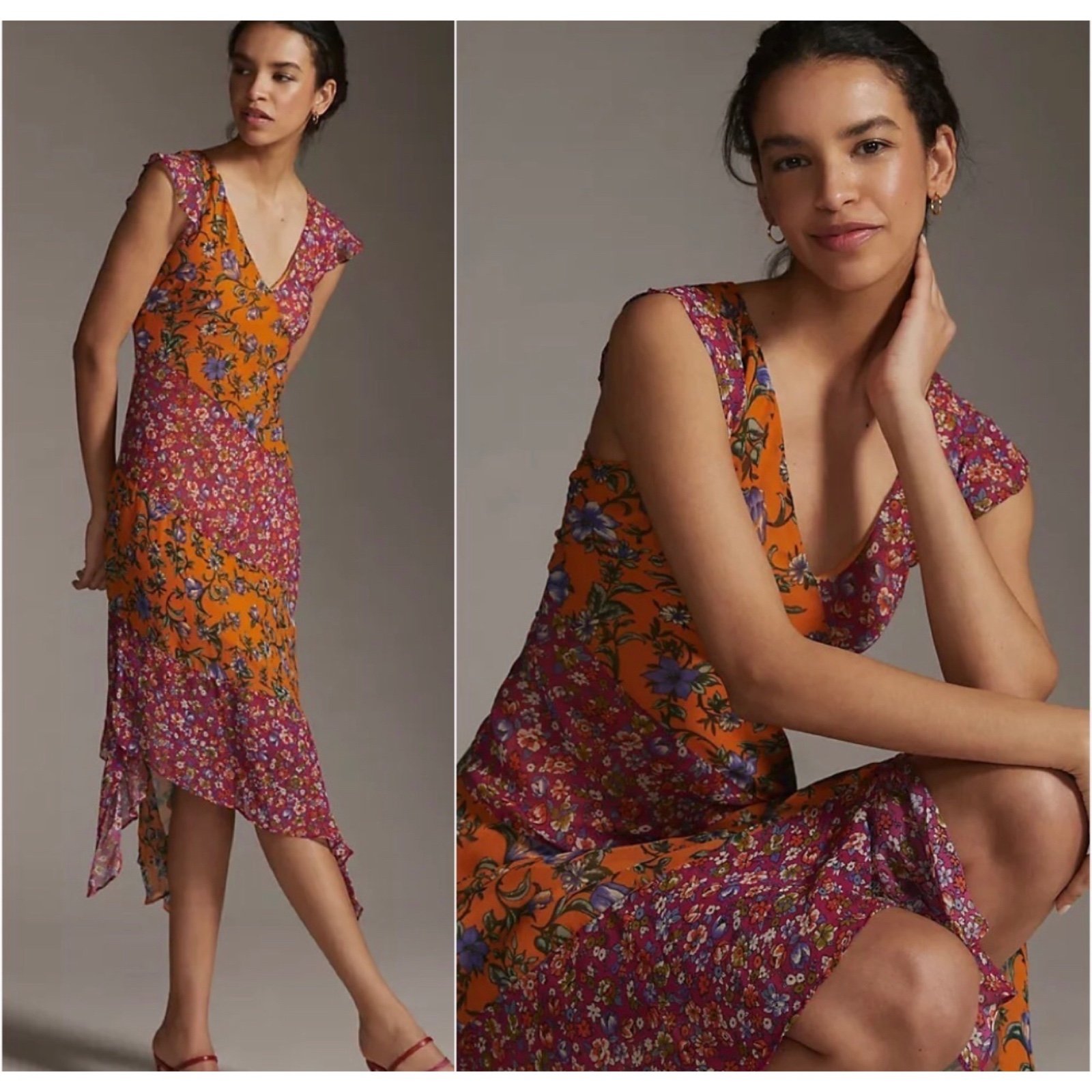 ANTHROPOLOGIE HANKY-HEM MIDI DRESS IN MEDIUM ORANGE