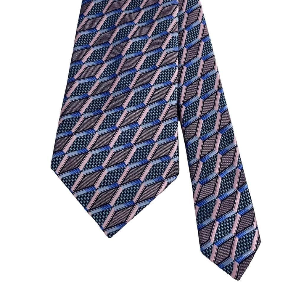 Ermenegildo Zegna NEW Contemporary Recent Tie Blue & Pink Geometric 3.5 x 58.5