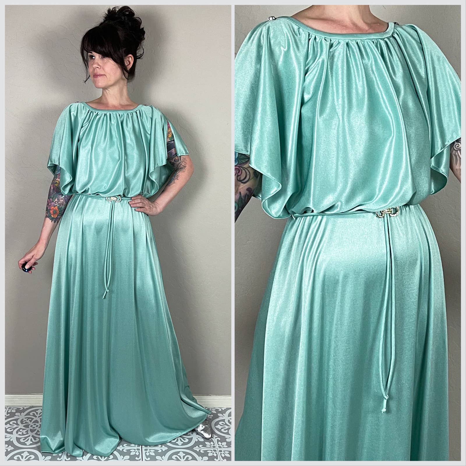 Vintage 1970s Mint Green Maxi Dress