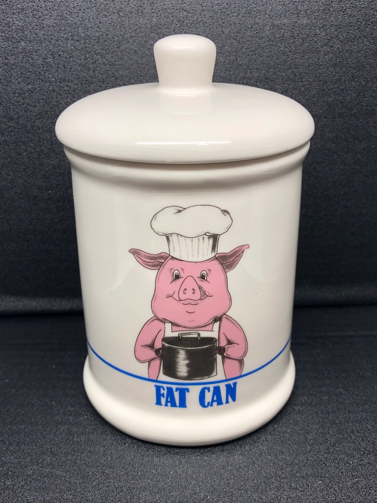 Vintage Bandwagon Pig Chef “Fat Can” Lidded Jar Bacon Grease Canister