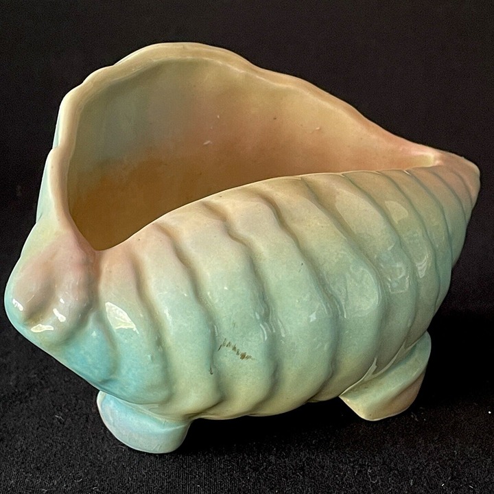 Vintage Shawnee Pink & Blue Pottery Conch Shell Small Planter Marked USA 665