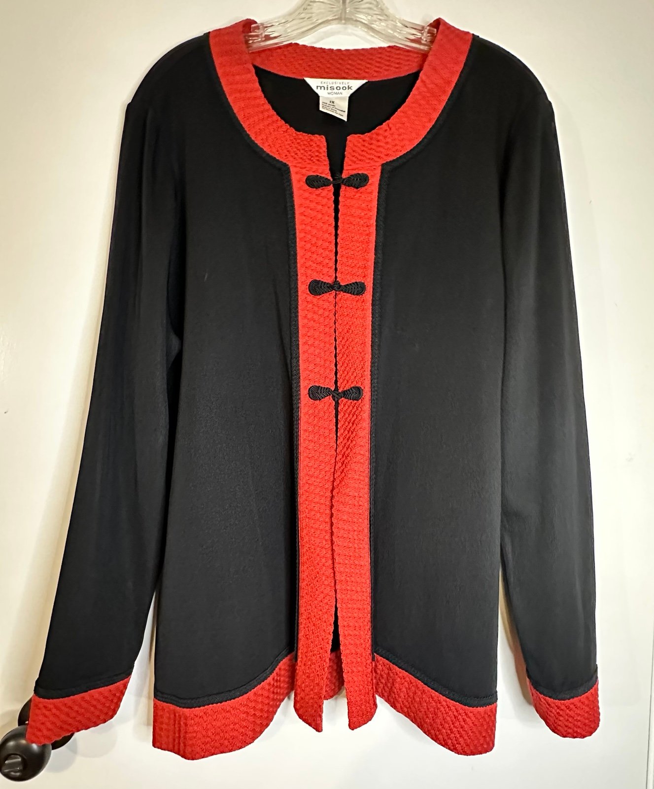 Exclusively Misook Woman Black Red Striped Cardigan Vintage Classic Plus Size 1X