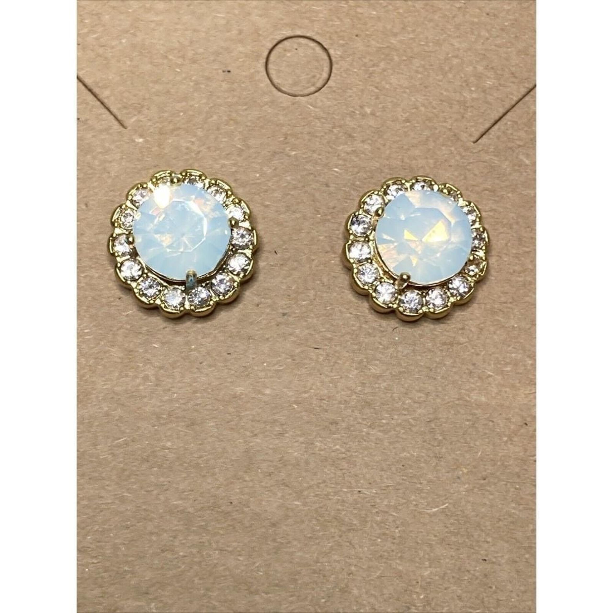 Clear Acrylic Stone Stud Post Earrings Halo NWOT Gold Tone