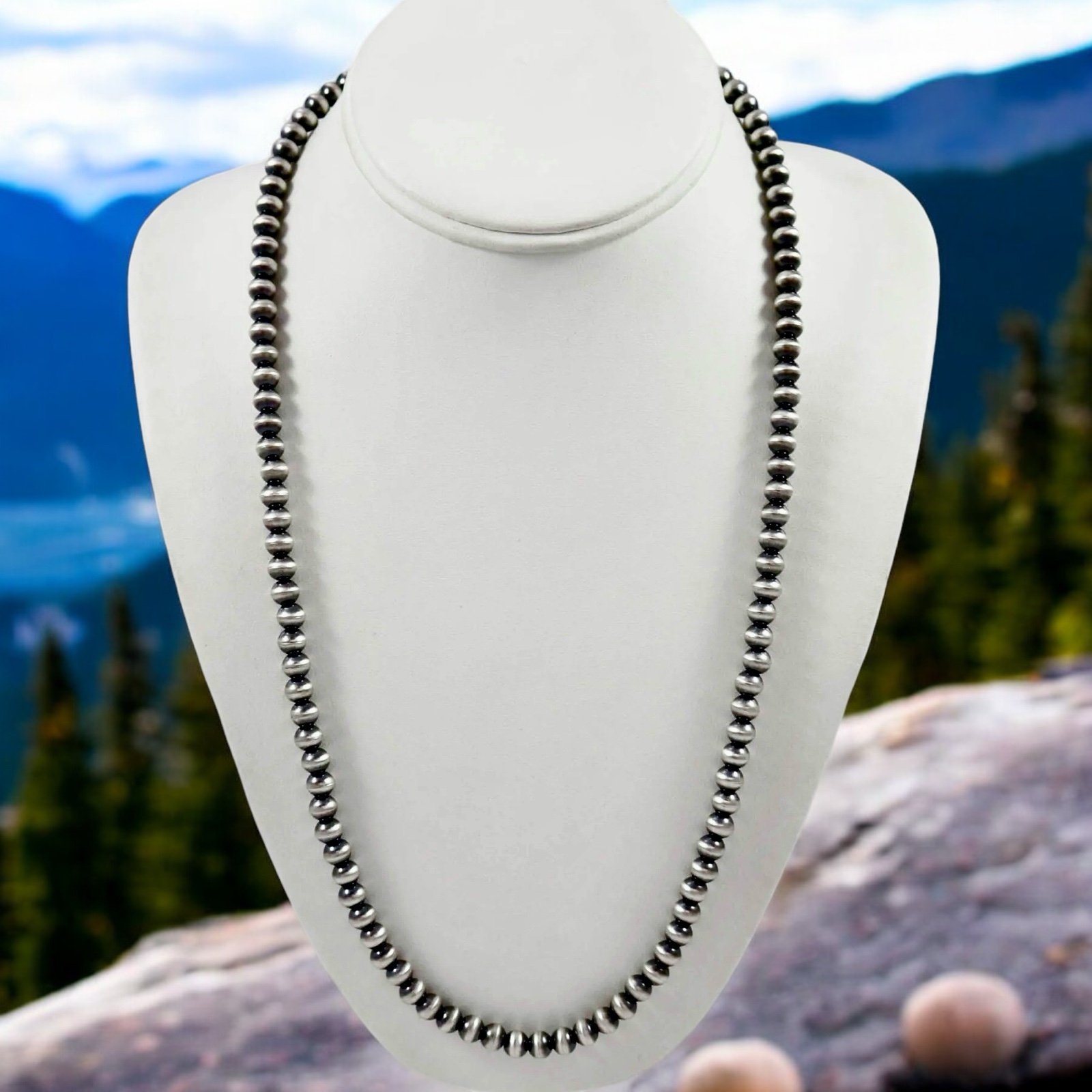 Sterling Silver Navajo Pearl Style Necklace 6mm 30”