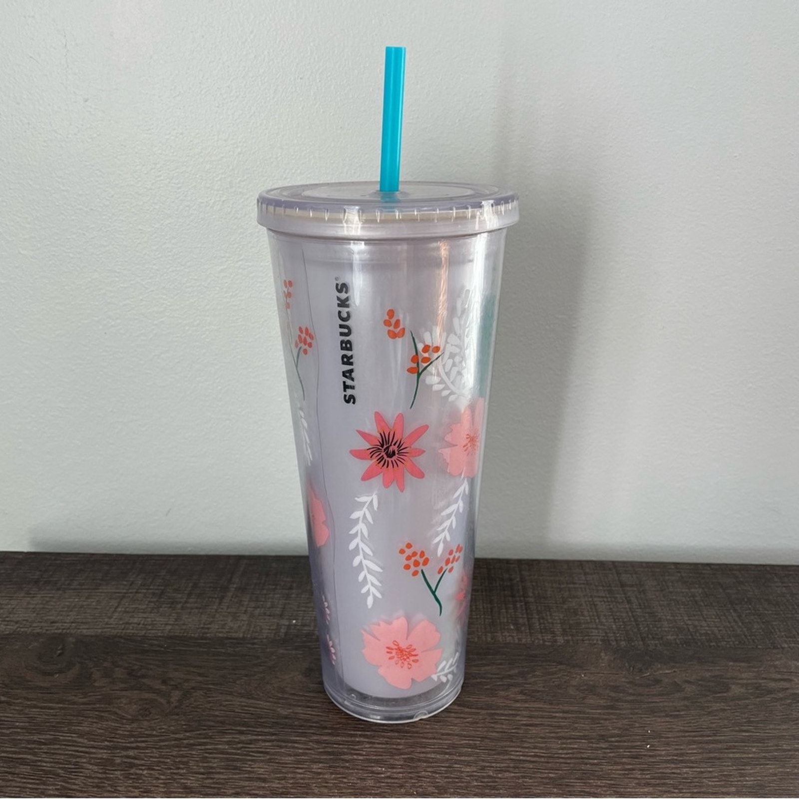 Starbucks Quetzal Bird Flowers Floral Acrylic Tumbler Venti 24 Oz Teal Lid Used