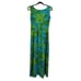Vintage 70's Hostess Dress M Maxi Hawaiian Cover Button Peplum Green Blue Floral