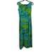 Vintage 70's Hostess Dress M Maxi Hawaiian Cover Button Peplum Green Blue Floral