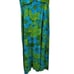 Vintage 70's Hostess Dress M Maxi Hawaiian Cover Button Peplum Green Blue Floral