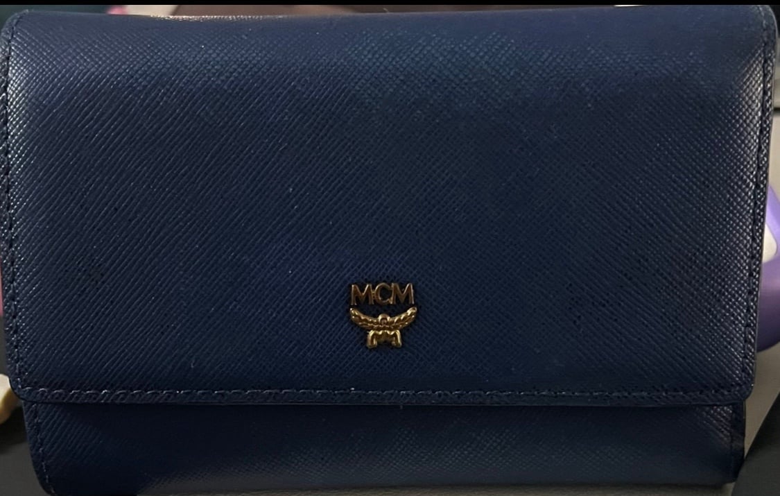 MCM Wallet Blue Compact Billfold Purse Cards ID Holder Small Gifts