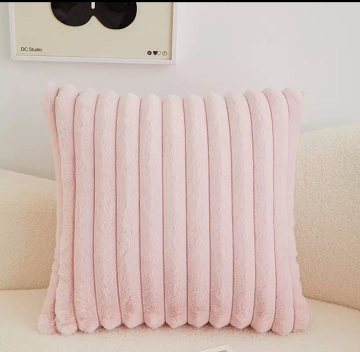 Soft Decorative Throw Faux Fur Pillow covers 18x18 inch set 2 ( Pink and Green)