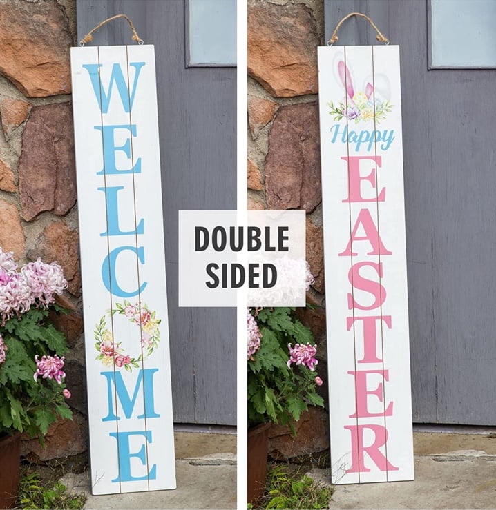 Wooden Double Sided Happy Easter & Welcome MDF Porch Sign- 42H