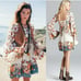 Free People Chinoise White Floral Print Boho Gypsy Festival Mini Dress Tunic