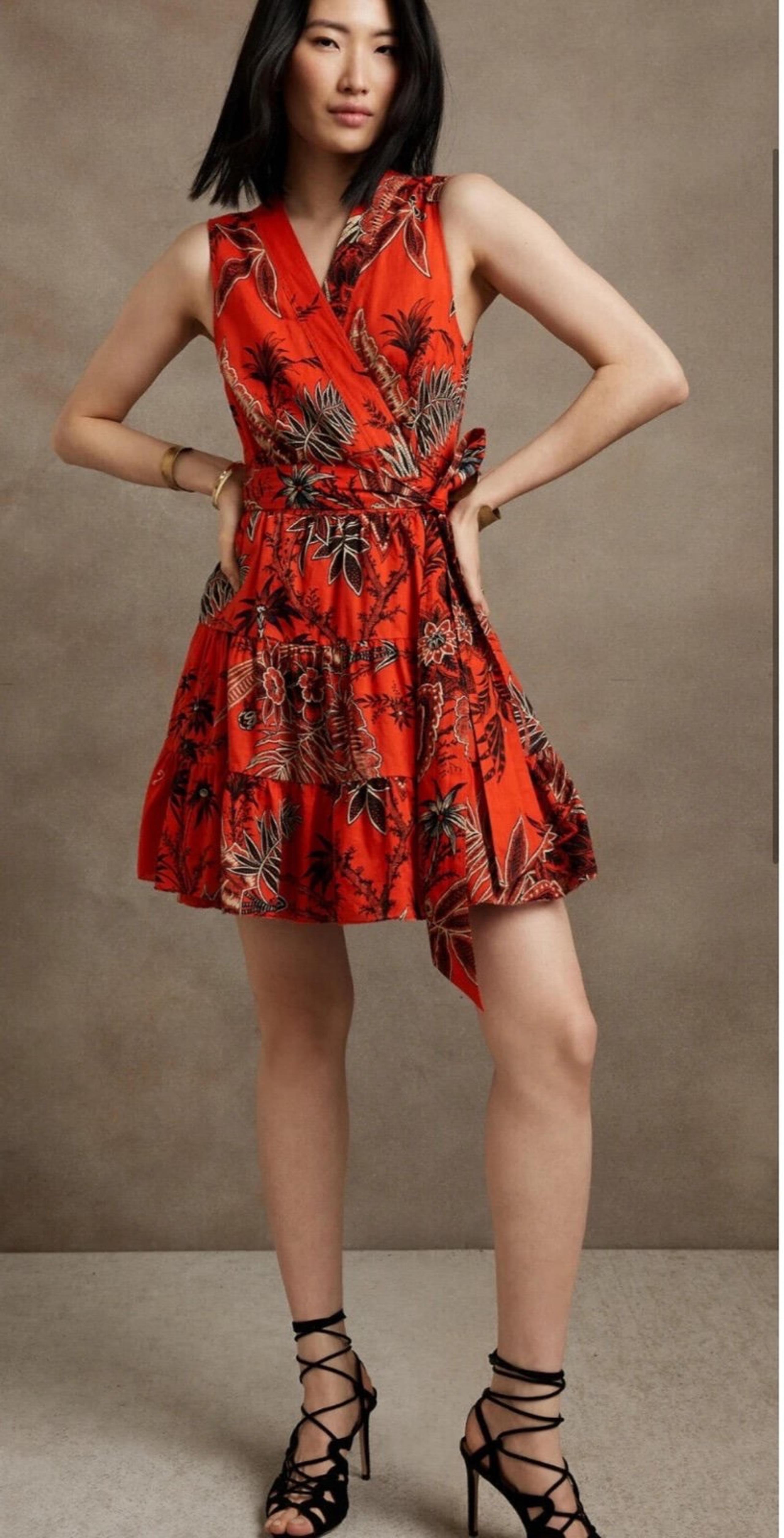 Banana Republic Stampa Ruffle Wrap Mini Resort Dress XXS Petite