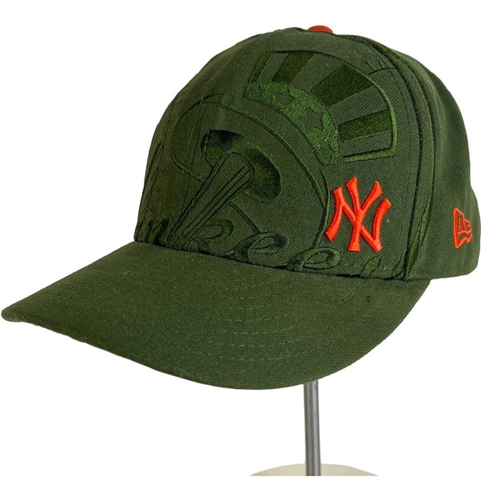 59FIFTY New York Yankees New Era Baseball Hat Fitted 7 1/2 Army Green Orange Log