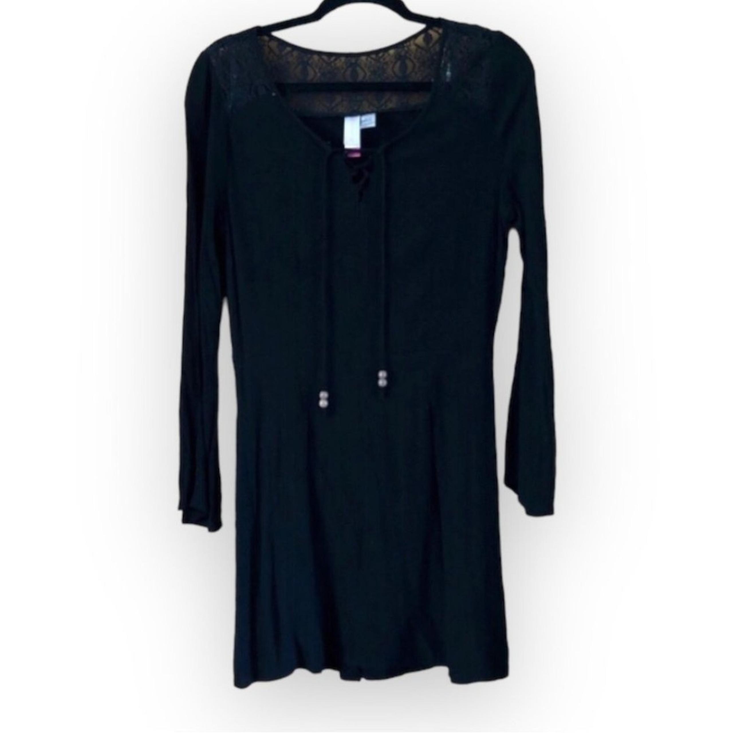 No Boundaries Black Tunic Top with Lace Detail Bell Sleeve Boho Size Large
