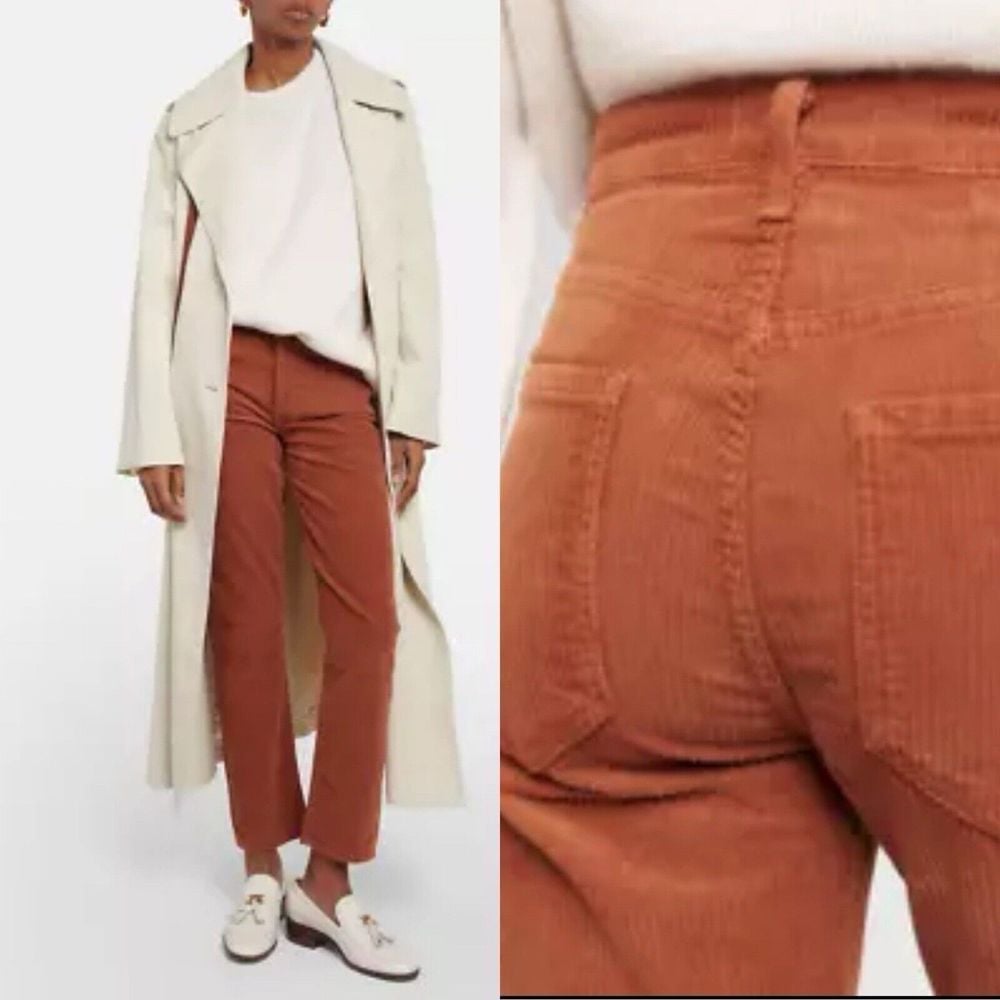 AGOLDE Riley Long High Rise Straight Leg Corduroy Pants Womens 33 Saddle Classic