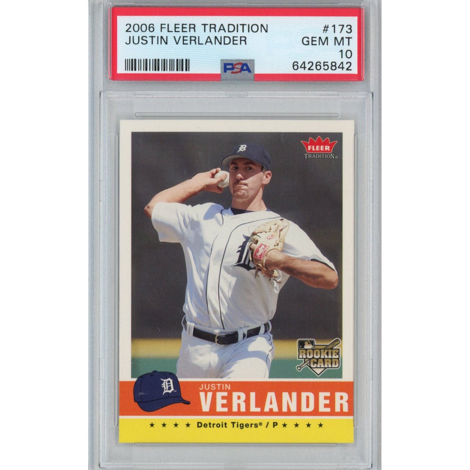 Graded 2006 Fleer Tradition Justin Verlander #173 Rookie Card PSA 10