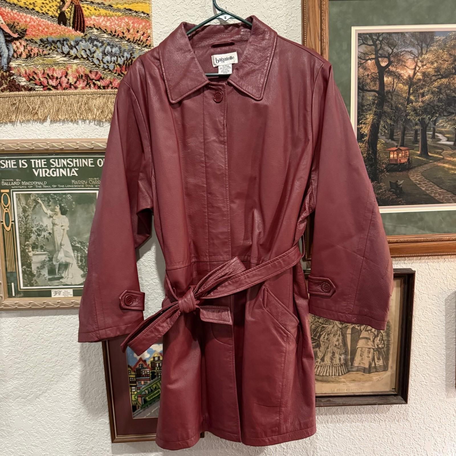 Vintage 80s Bagatelle Designer Soft Red Leather Long Trench Coat Size 24W