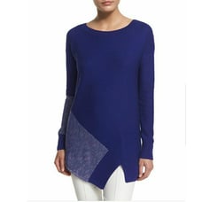 St. John Collection Women's Indigo Stripe Links Knit Asymmetrical Sweater Med