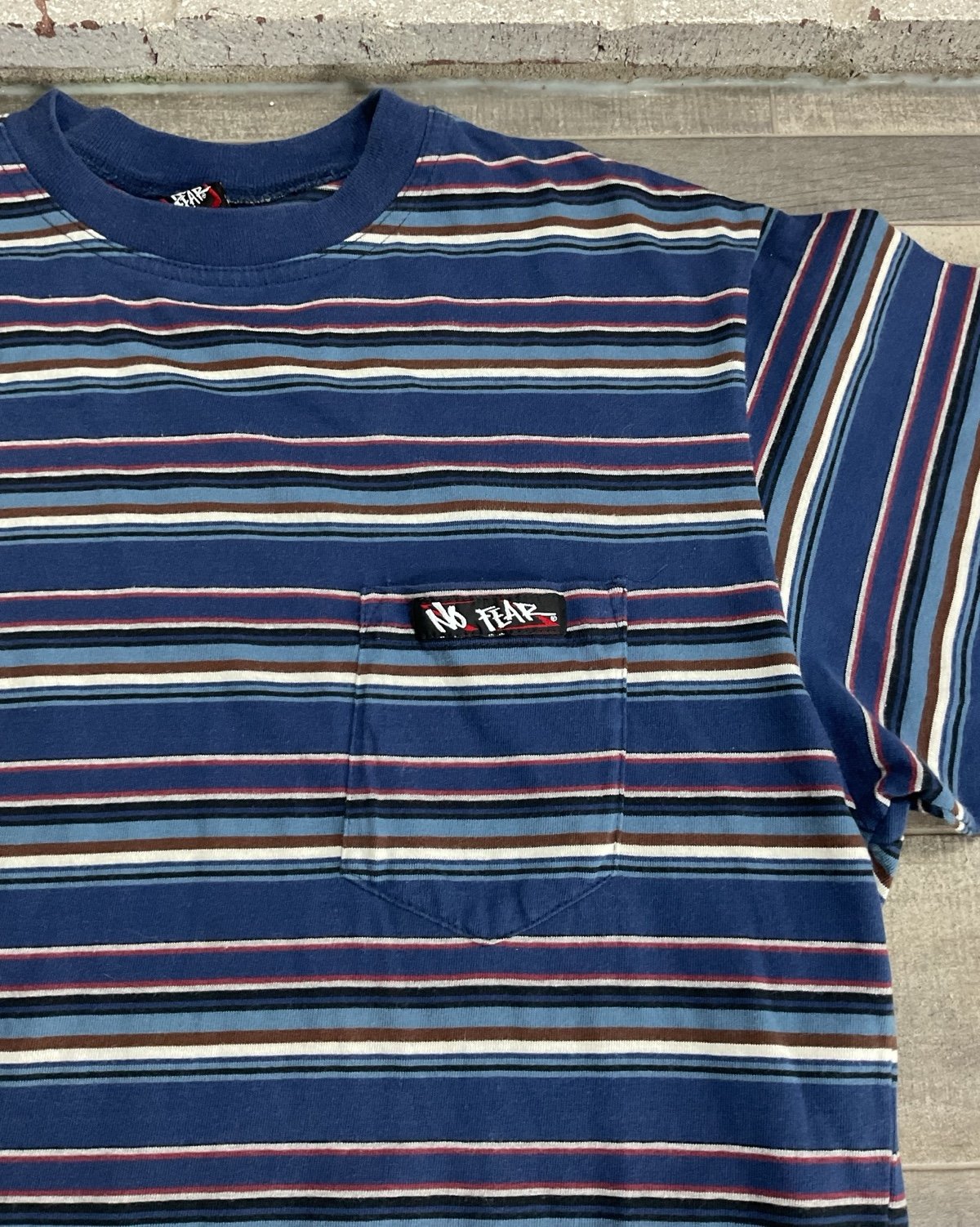 No Fear Vintage Striped T Shirt Heavy Skate Grunge 1990s Y2K