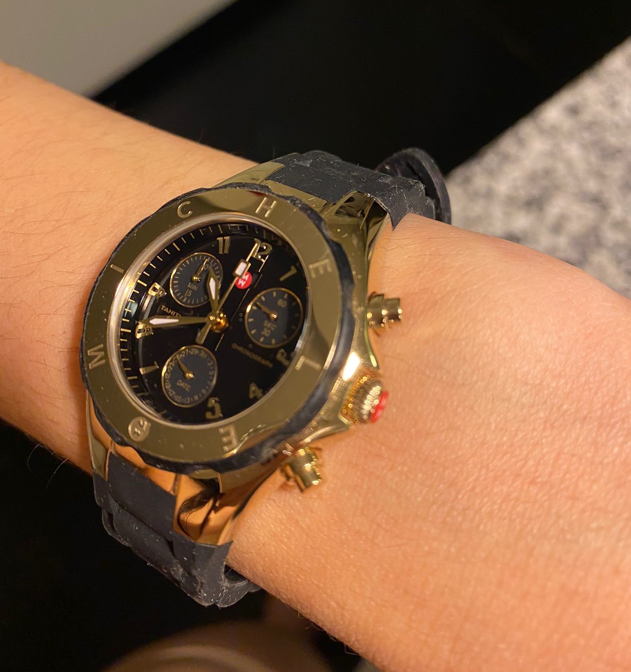michele watch black and gold