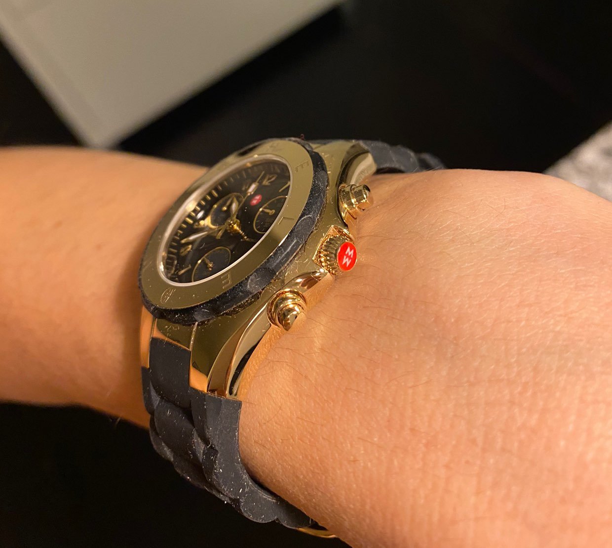 michele tahitian jelly bean watch black and gold