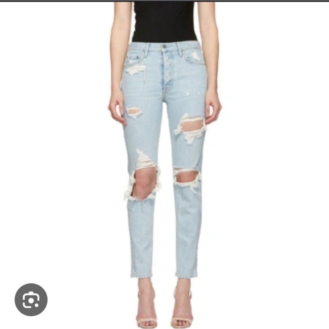 GRLFRND Karolina Light Wash Distressed High-rise Cropped Denim Jeans size 29