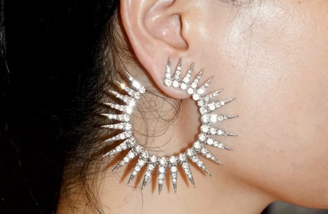 Silver Diamond Spike Hoop Earrings