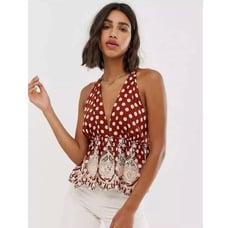 Free People Wild Wild West Polkadot Halter Top Embroidered NEW