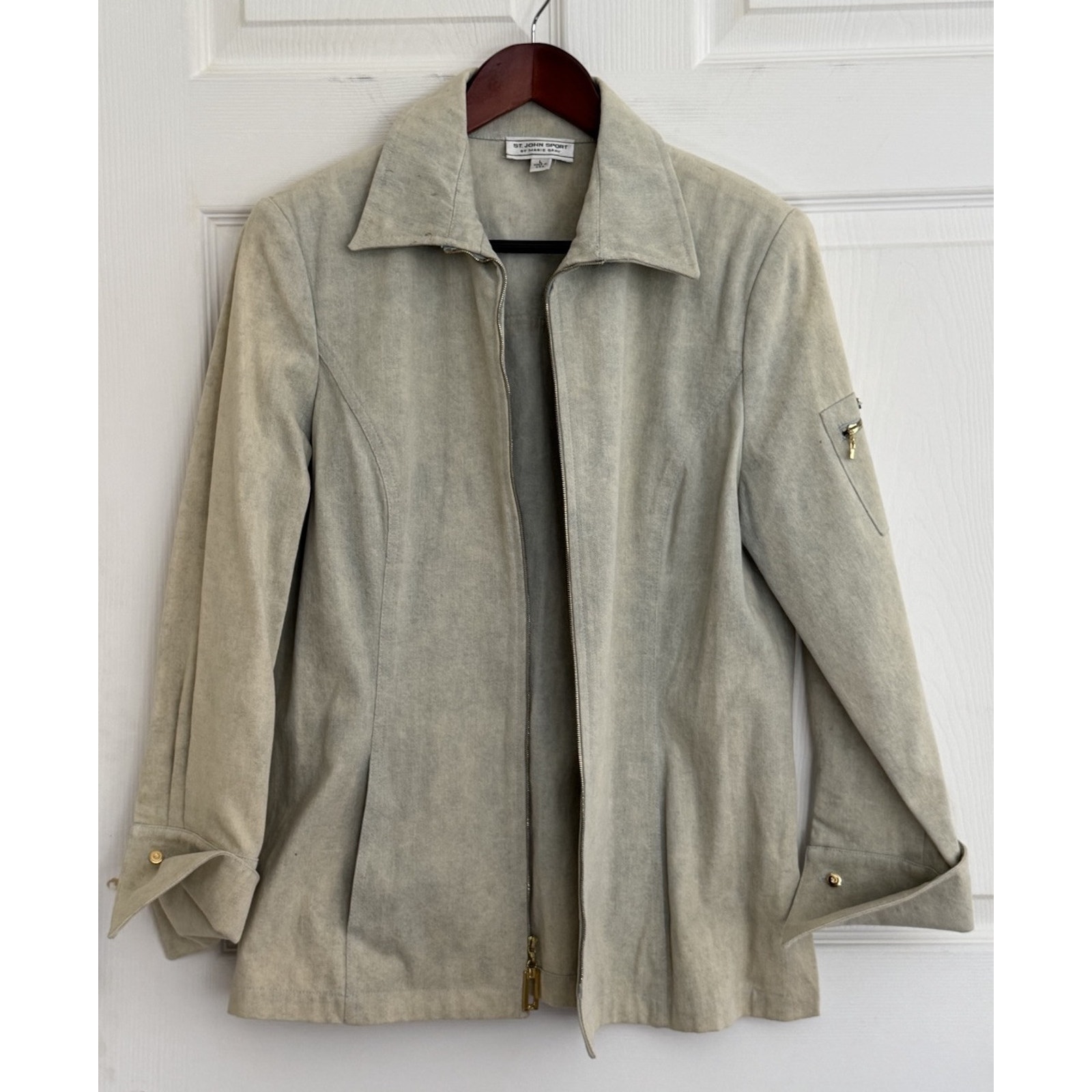 ST. JOHN Sport By Marie Light Green Denim Jean Jacket Full Zip Size Large
