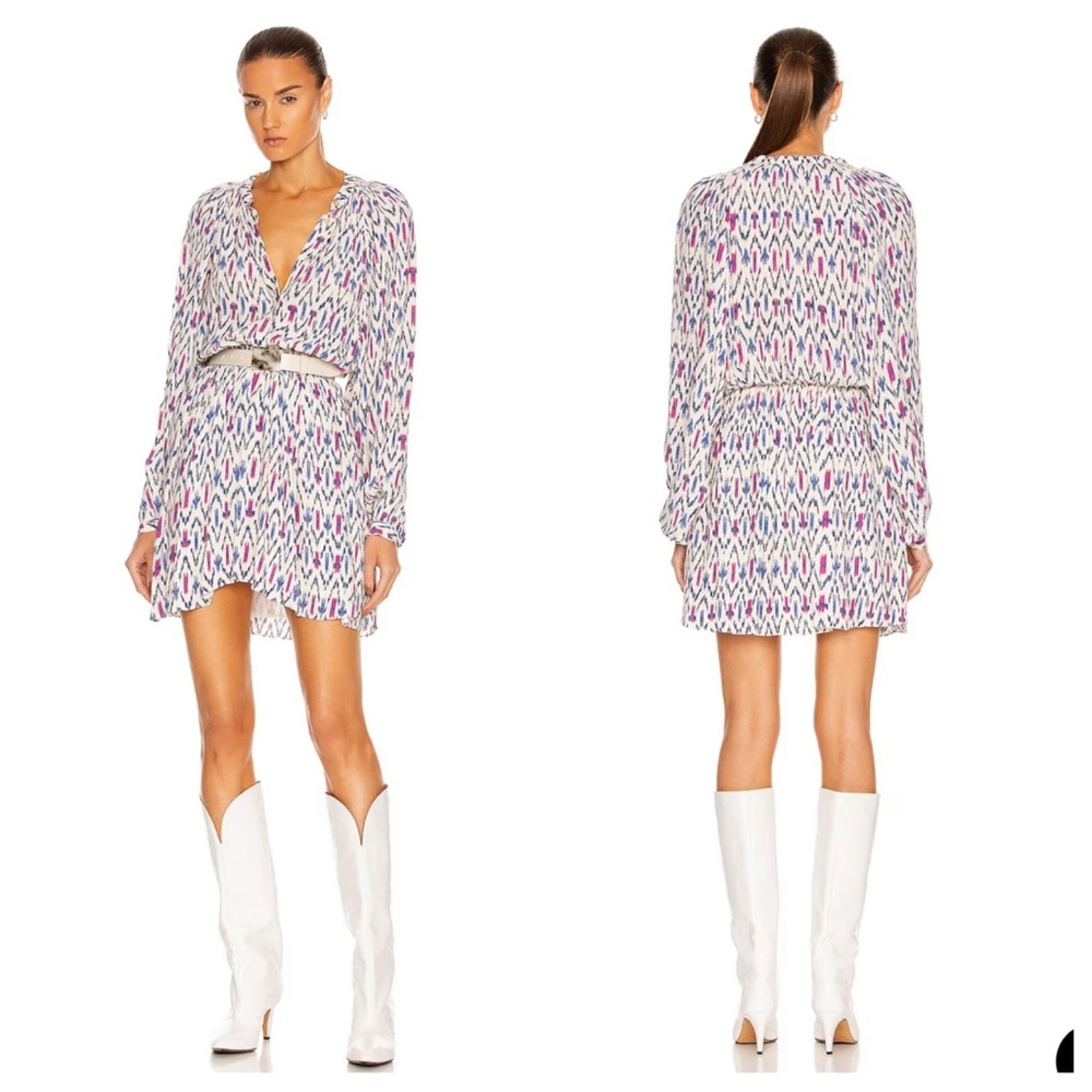 ETOILE ISABEL MARANT Amandine Button-Front Ikat Print Mini Dress Sz US-10 FR-42