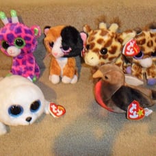 Ty Beanie mini boo plush lot of 6 Pink Giraffe Leapord Cat Seal Turkey