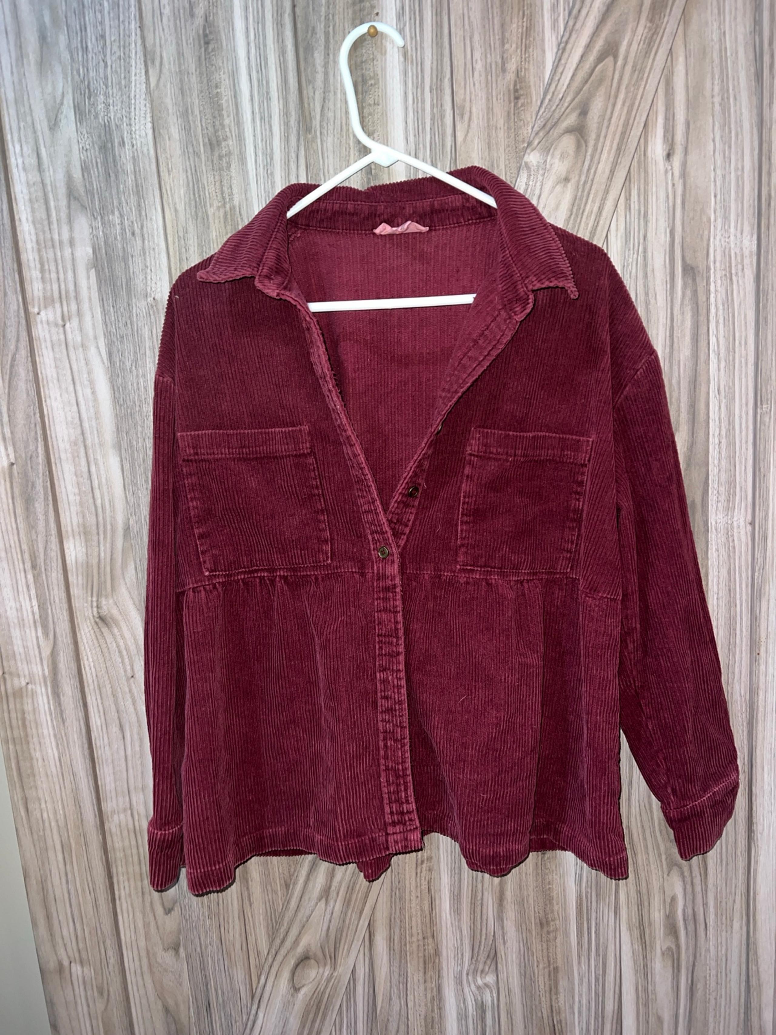 Essome Women’s small Corduroy Baby Doll Button Down Boutique Med-color wine